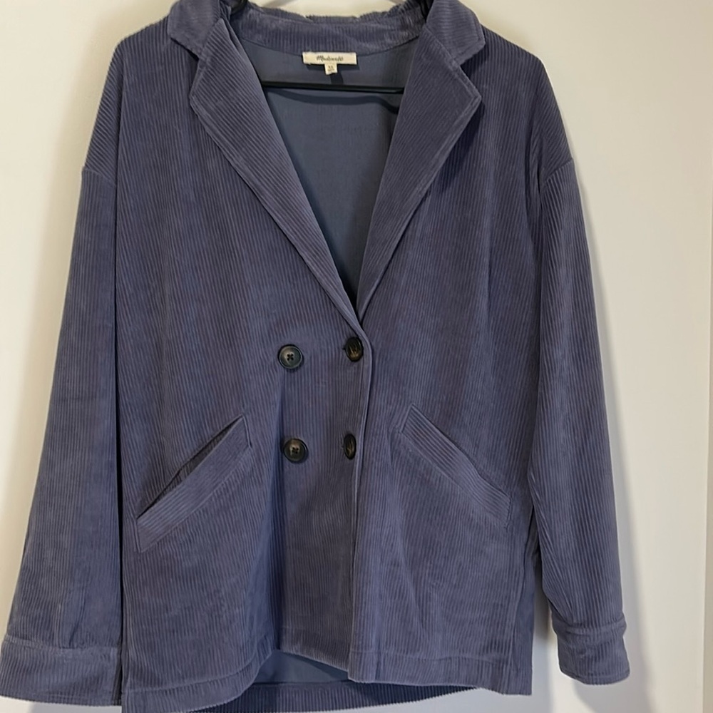 Madewell Blue Ribbed Soft Button Blazer Work Career Size XS